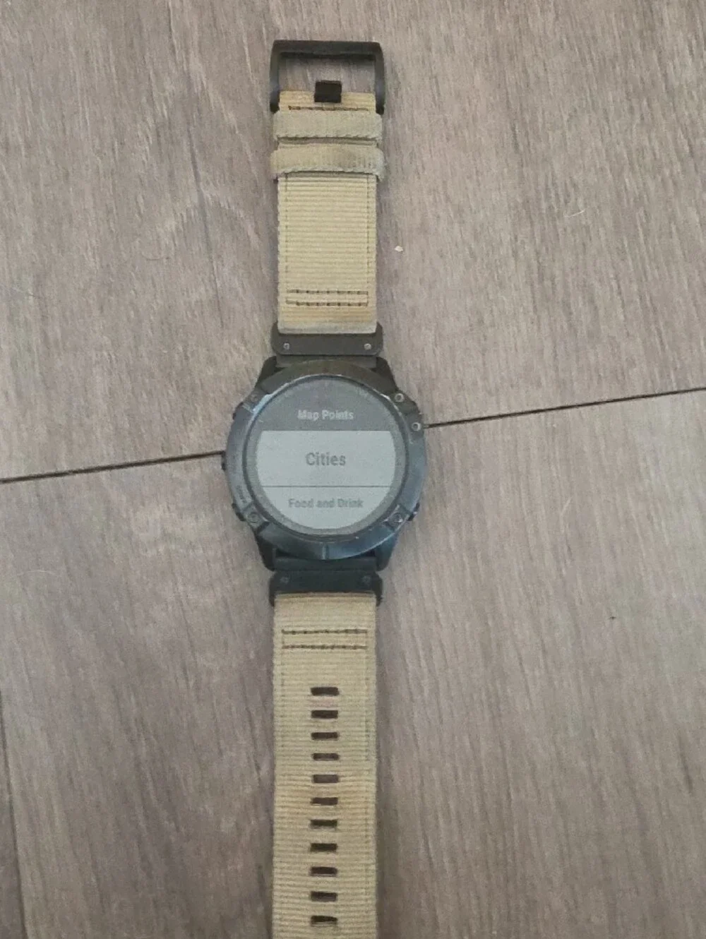 garmin Fenix GX watch back in black with tan strap